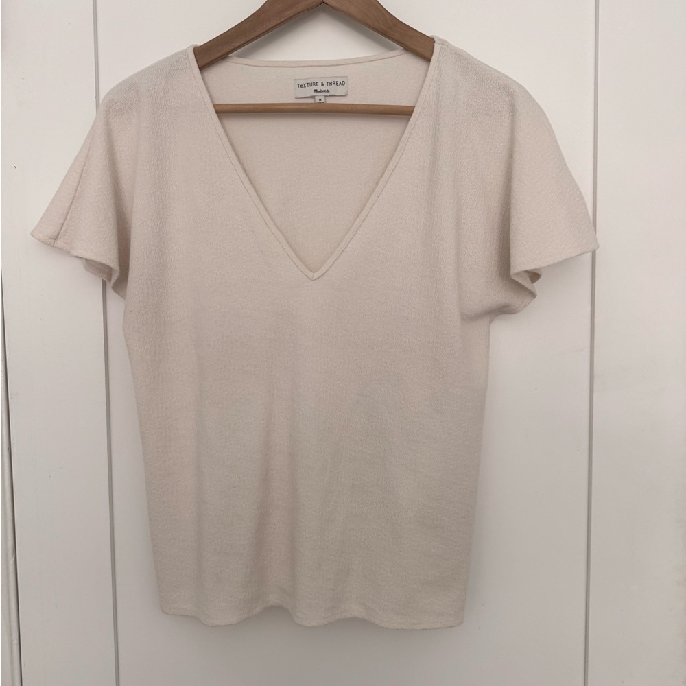 Madewell Cream V-Neck Short Sleeve Top
